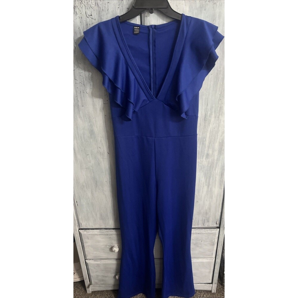 Sheen ruffle V-neck collar wide leg Jumpsuit Lrg Boho Cottage Core